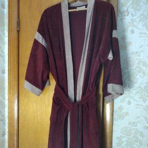 Vintage 70’s Men's Christian Dior Maroon Velour Belted Robe One Size